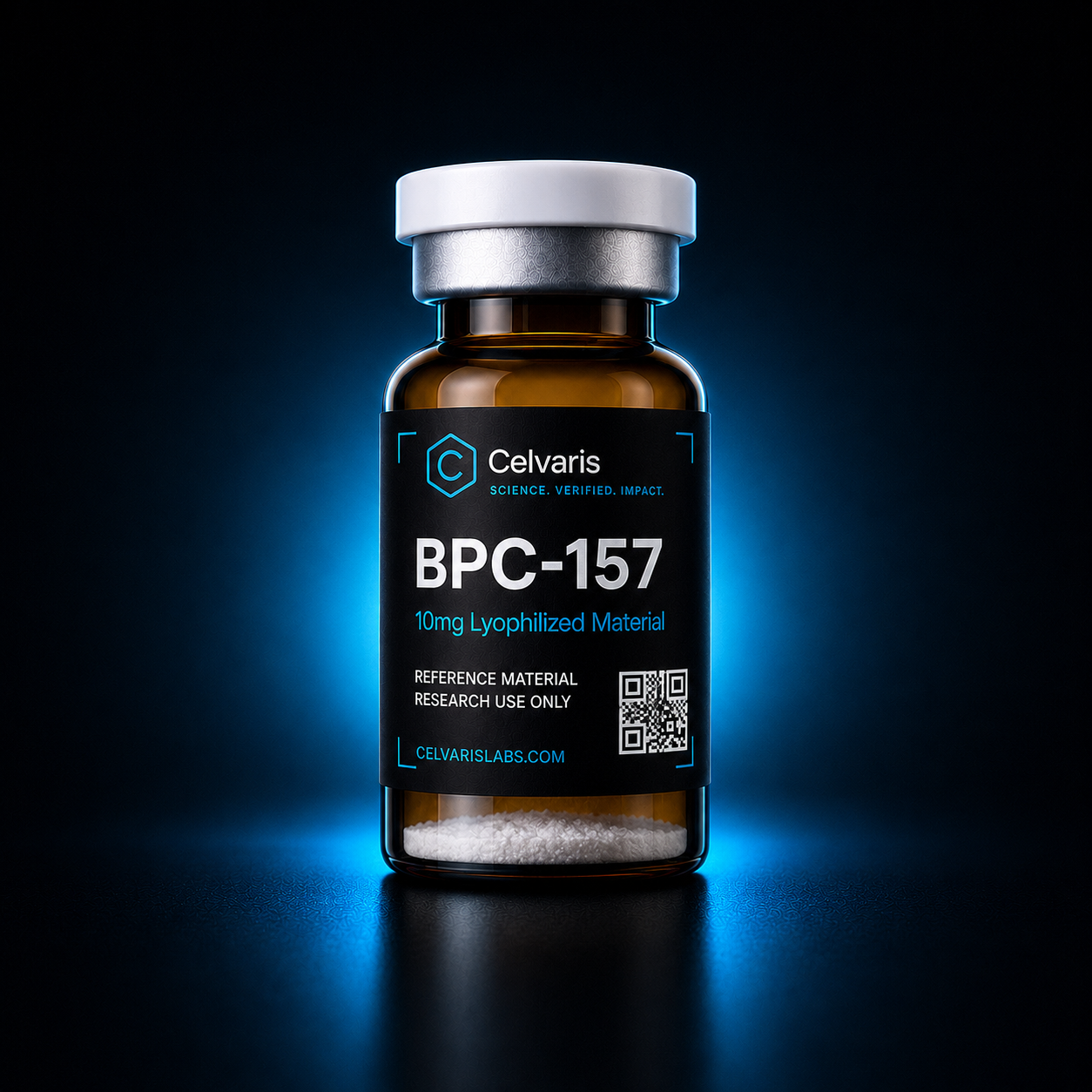 BPC-157 10mg vial, Celvaris Labs reference material, research use only
