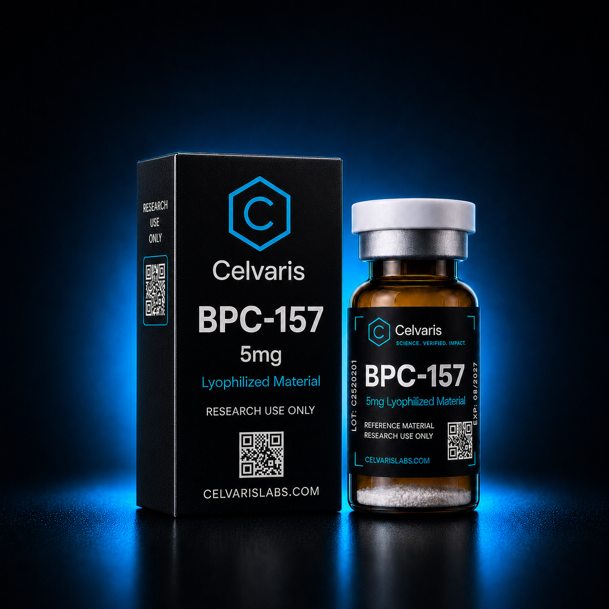 BPC-157 10mg vial, Celvaris Labs reference material, research use only