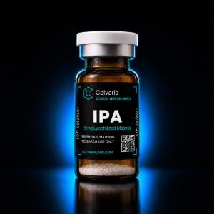 Ipamorelin 5mg vial, Celvaris Labs reference material, research use only
