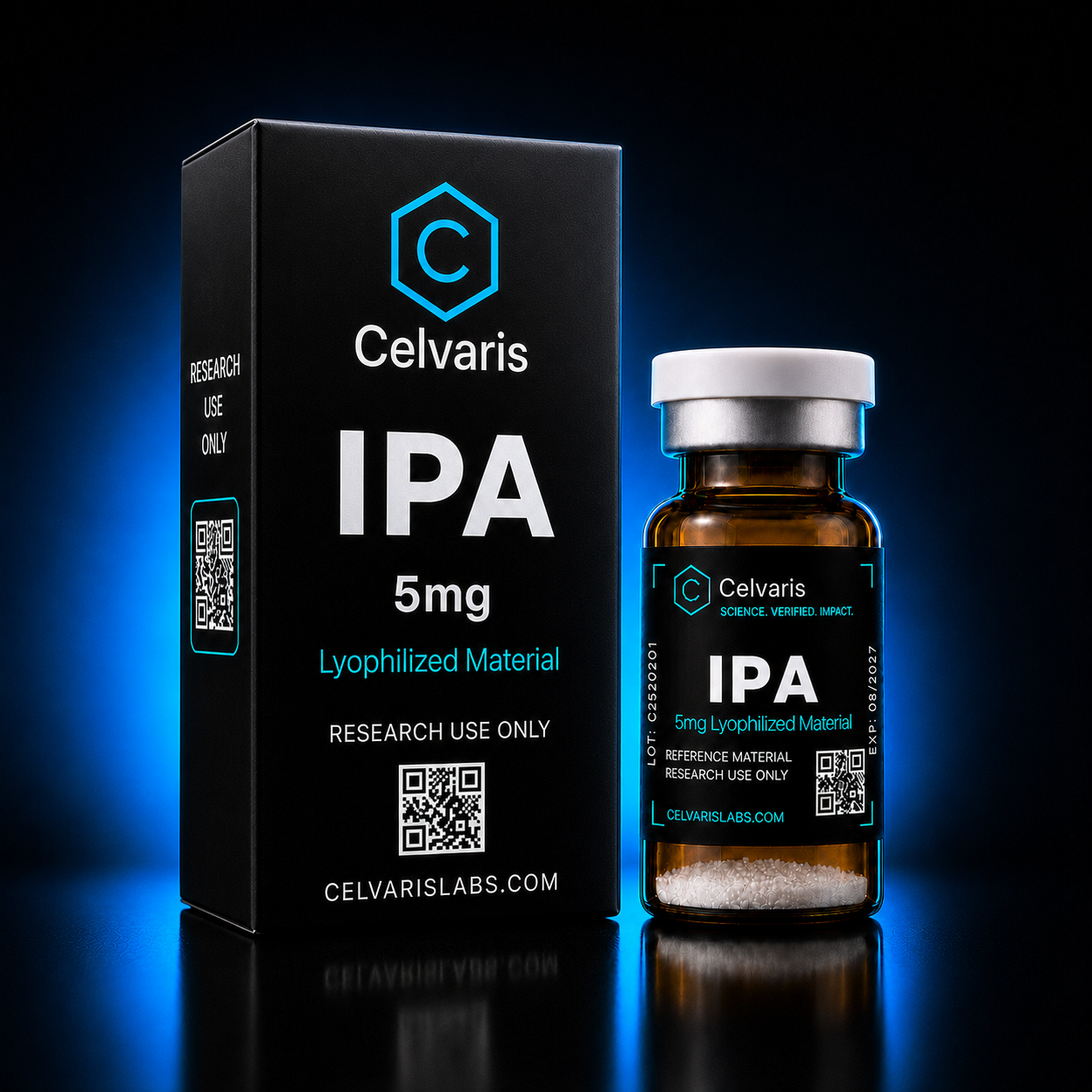 Ipamorelin 5mg vial, Celvaris Labs reference material, research use only