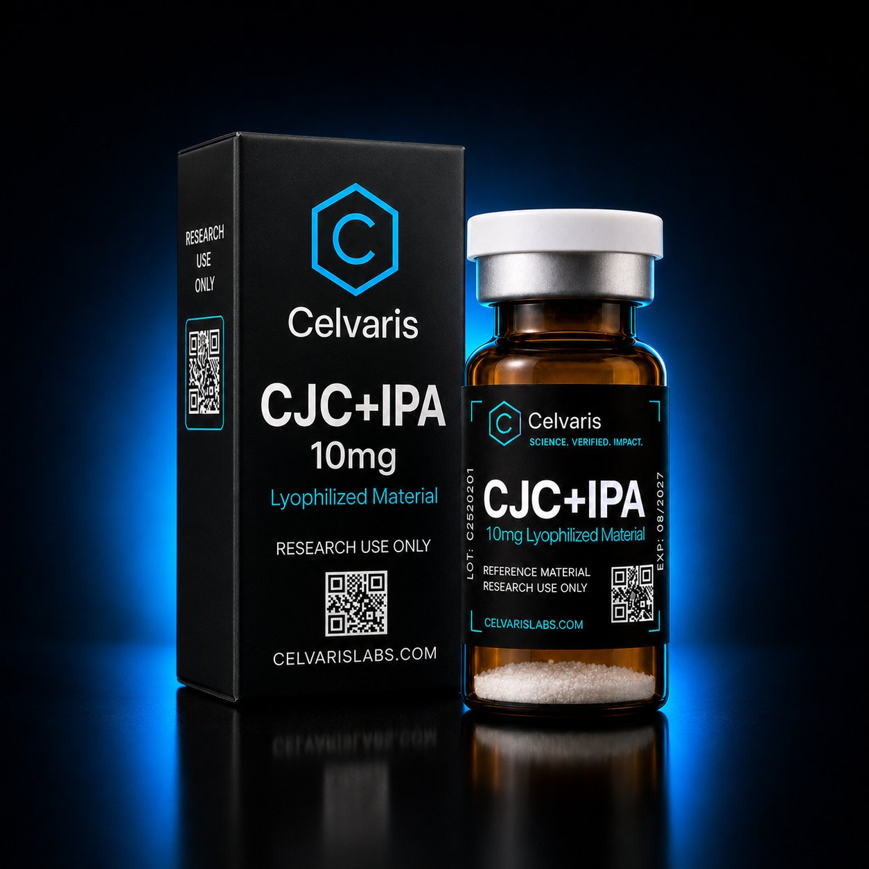 CJC-1295 + Ipamorelin Blend 10mg vial, Celvaris Labs reference material, research use only