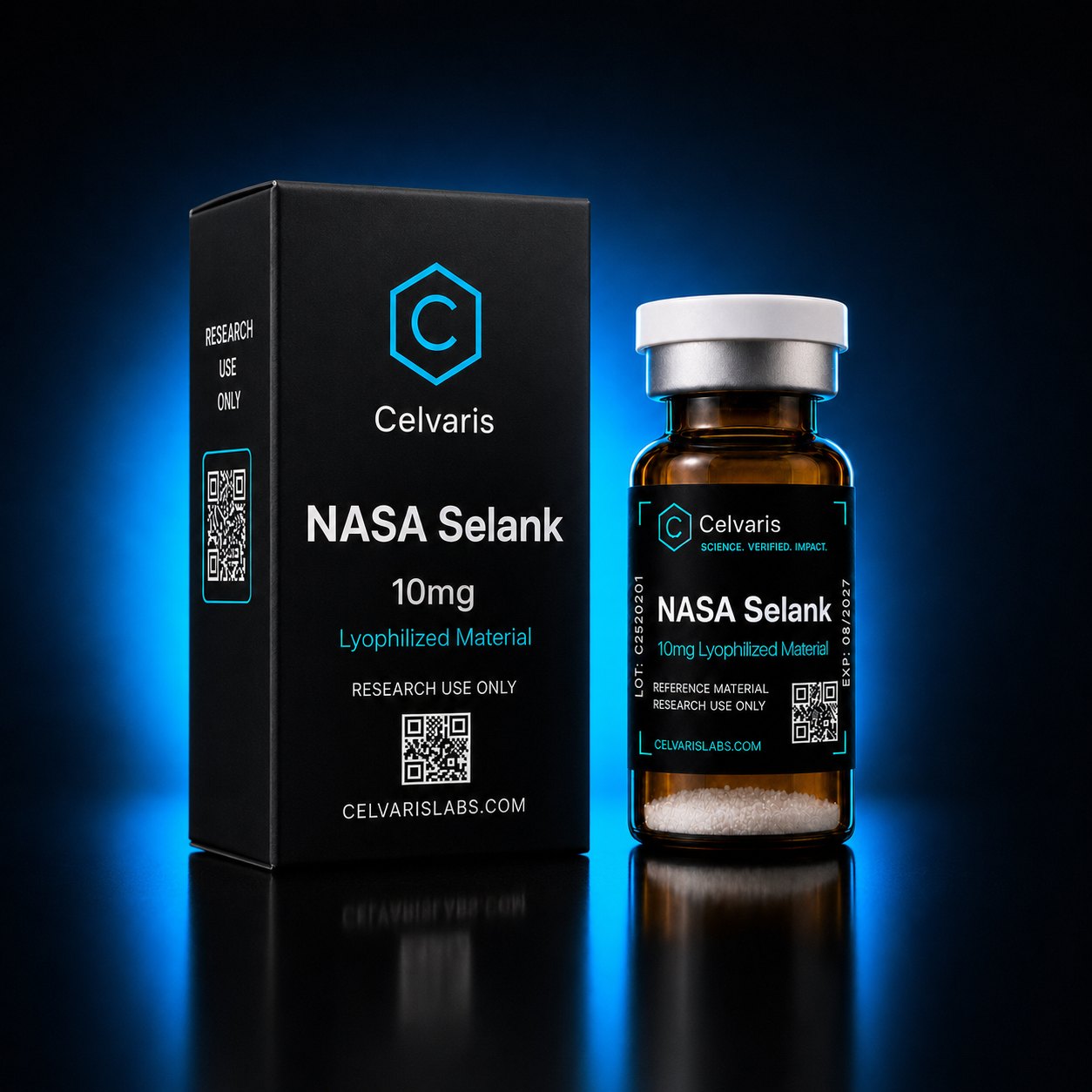 NASA Selank 10mg vial, Celvaris Labs reference material, research use only